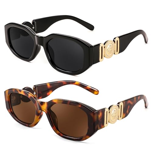 Image of FEISEDY Retro Trendy Rectangle Sunglasses Women Men Narrow Shades B2322 | |Vintage Shades |UV400 Protection |Blocks Glare |Women & Men |Comes With A Storage Case