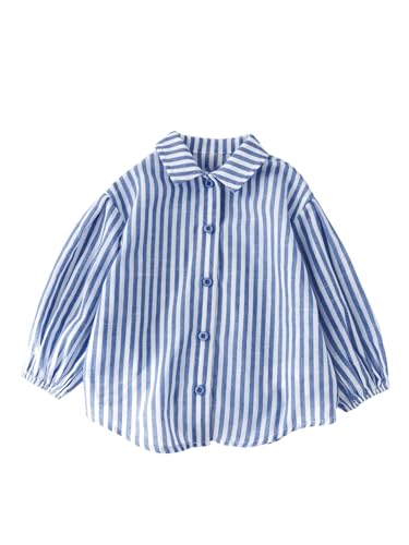 SweatyRocks Girl's Striped Button Down Shirts Lantern Long Sleeve Collared Blouse