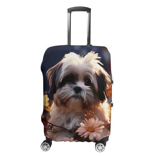 Shih Tzu Dog And Flowers Luggage Cover Elastic Suitcase Protector Case Anti-Scratch Washable Baggage Covers Protector For Traveling, Aircraft Consignment S