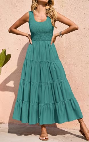 Image of PRETTYGARDEN Women's 2026 Casual Loose Plain Maxi Sundress Smocked Tank Dress Sleeveless Summer Beach Tiered Long Dresses