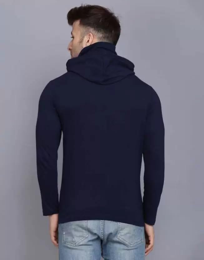 Image of Cotton Solid Men Hooded Neck with Mask Full Sleeves Hoodie /Sweatshirt for Men