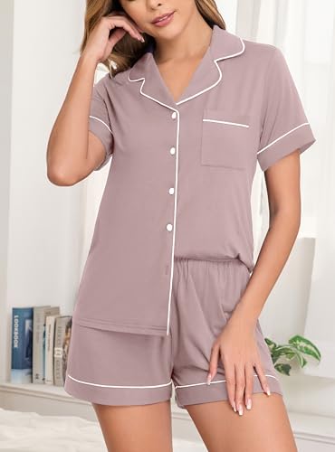 Image of Veseacky Womens Pajamas Set Short Sleeve Sleepwear Button Down Pjs Comfy 2 Pieces Soft Lounge Set S-XXL