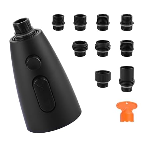 WOWOW Kitchen Faucet Head Replacement Matte Black，3 Function Pull Out Spray Nozzle with 9 Adapters for Kitchen Sink Faucet，American Standard for Moen Kohler Delta Faucets G1/2 Male Connector Cover
