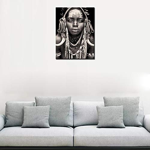 Tucocoo Black And White Artwork For Walls African Fashion Women Pictures Indigenous Civilization Art Paintings 1 Piece Canvas Modern Artwork Framed Ready To Hang(12''X16'') #TOP3