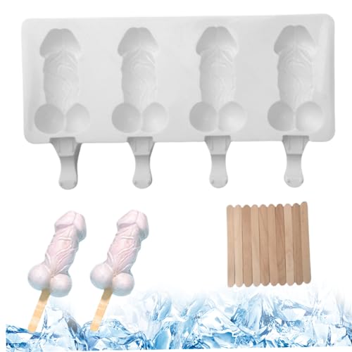 Moules de popsicle en silicone, 4 cavités Moules de popsicle pénis avec des bâtons glace glacée froide/résistante à la chaleur.