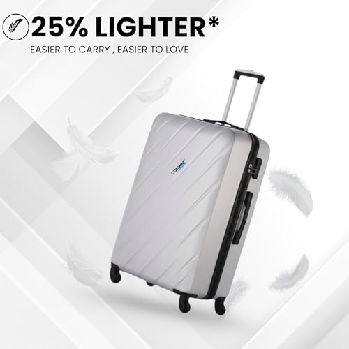 Image of CONWAY Aero 55cm, 20 inch, Cabin Trolley Bag, ABS Hard Case Suitcase, 8 Wheels, TSA Lock, Lightweight Travel Luggage Trolley Bags - Silver