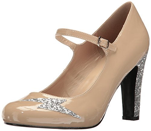 Pleaser Pink Label Women's Queen02/Cr-Sg Dress Pump, Cream Patent-Slv Glitter, 13 M US