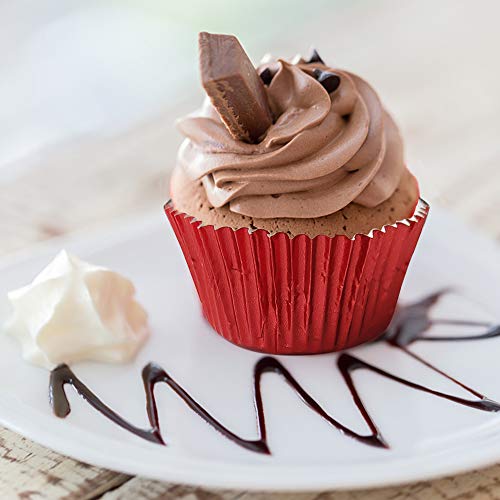 Image of Red Foil Cupcake Liners,GOLF 100 Pack Metallic Baking Cups Standard Size