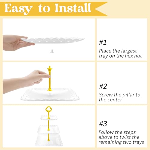 12 Pcs Cupcake Stand Set - White Plastic Dessert Table Display Set, 4 x Cupcake Stands Cookie Tray Rack Serving Tower, 4x Acrylic Donut Stands, 4x Dessert Trays for Wedding Baby Shower Tea Party - Image 10