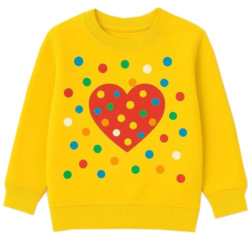 Junellz 5 Years Yellow Polka Dot Jumper Girls Valentines Day Sweatshirt Kids Valentine top Spotty Children in Need Sweatshirt Love Hearts Clothes Girls Valentines Pullover