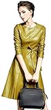 LAI MENG FIVE CATS Womens Faux Leather Fashion Midi Bodycon A-line Dress with Belted, Yellow, 2XL