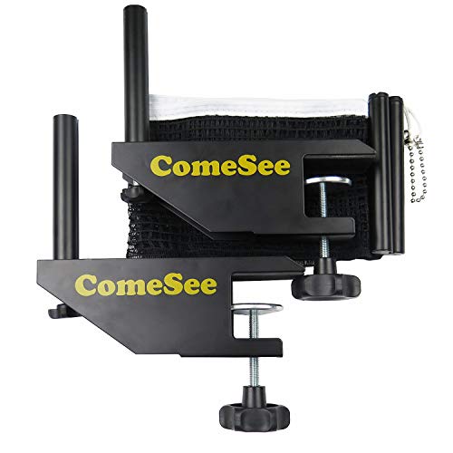 Comesee Professional Table Tennis Ping Pong Net Post Set Strength Screw Clamp With Net Clip Insert, 1.65 Inch Width Grip Holder, Tension And Height Adjustable Easy Set Up (Black) #TOP2