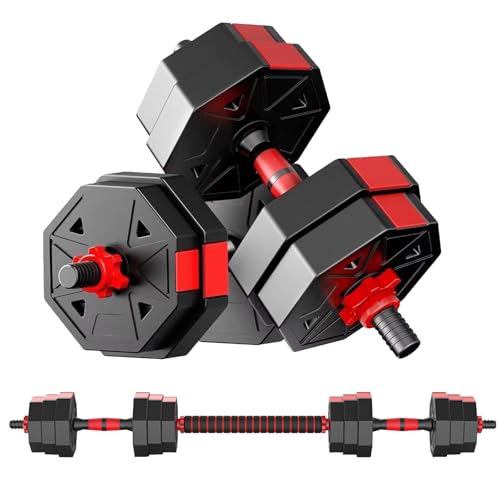 DECODEKO Juego de Mancuernas Ajustables 2 en 1, 40kg con Barra Recta   Discos Recubiertos Antideslizantes para Entrenamiento en Casa​​