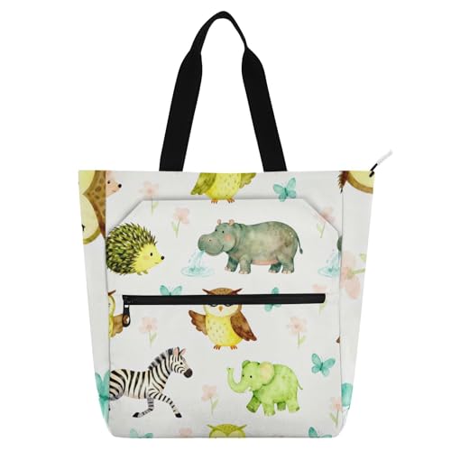Bolsa de tela resistente de cebras y elefantes para material escolar y libros