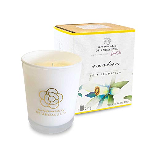 AROMAS DE ANDALUCIA, Vela Aromática, Cera de Soja, 100% Natural, Azahar, Cristal, 250 gr, Regalo Relajante (Azahar, 250) Cover