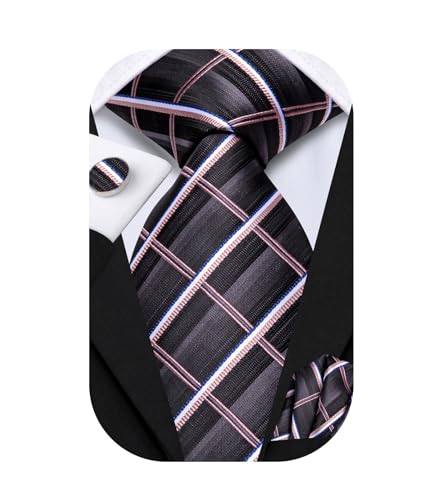 Image of Dubulle Mens Paisley Striped Tie Woven Necktie for Men and Handkerchief Cufflinks Set Wedding Formal Business