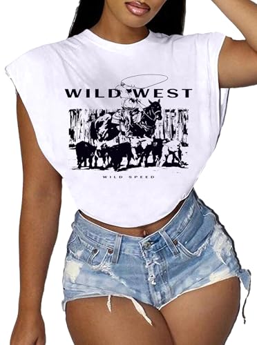 Hilinker Women Loose Fit Crew Neck Tops Cute Cap Sleeve Crop T Shirts Black West Large