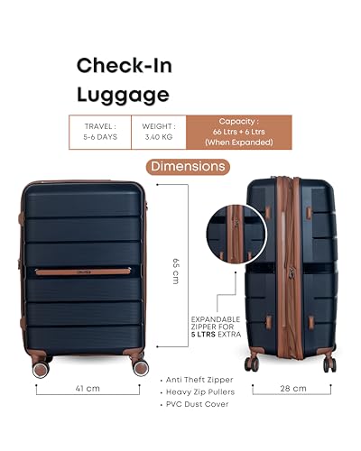 Image of CRUISE Ocean Oak 24 Inch Travel Trolley Bags | Hard Shell Expandable Suitcases with 8 Spinner Wheels | Cabin and Check-in Lightweight Luggage Bag | TSA Lock | Adjustable Handle (Set of 1)