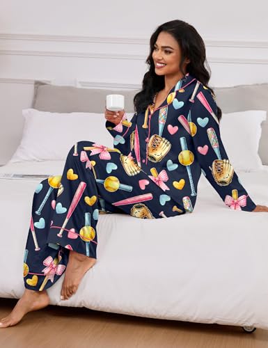Image of SHESHOW Satin Pajamas for Women Set Long Sleeve Button Down Sleepwear 2 Piece Nightwear Women Pjs Sets Size XS-XXL