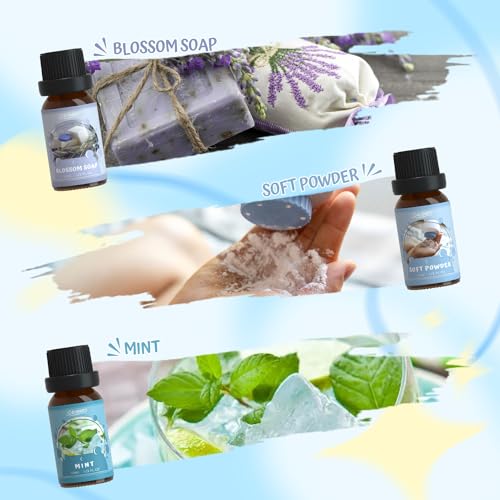 SALUBRITO Sauber Ätherische Öle Set, Naturrein Aromatherapie Duftöl für Diffuser, Kerzenherstellung, Saubere Baumwolle, Frisches Leinen, Sauberes Zuhause, Puder, Blütenseife, Minze