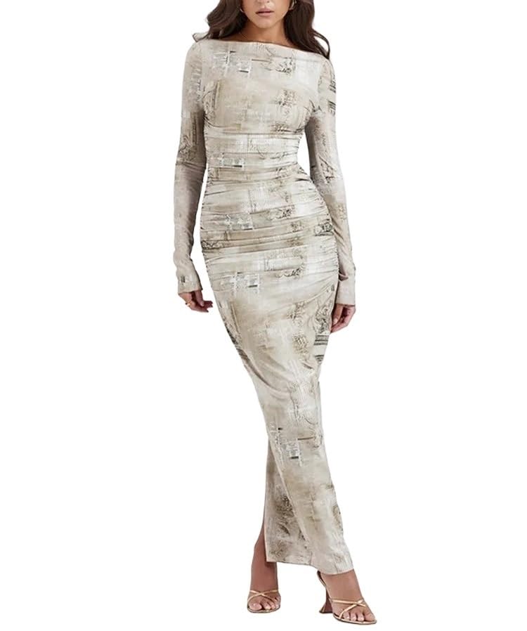 JEKKAH Mujeres 2023 Otoño Invierno Elegante Manga Larga Fiesta Club Streetwear Bodycon Vestido Largo Al Por Mayor, blanco, L