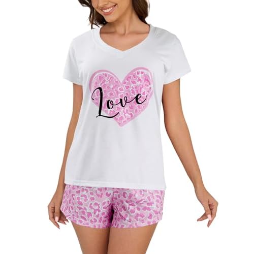 VENTELAN Pajama Set For Women Cute PJS Summer Short Sleeve Shorts Sleepwear X-Small White Color
