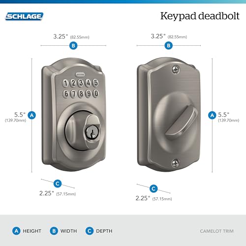 Schlage Electronic Keypad Deadbolt Lock, Camelot Trim, Satin Nickel - image 3