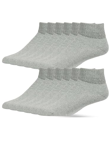 MangoDeal Cotton Blend Diabetic Quarter Socks 12 Pack Unisex Ankle No Binding Neuropathy Circulatory Socks for Men & Women