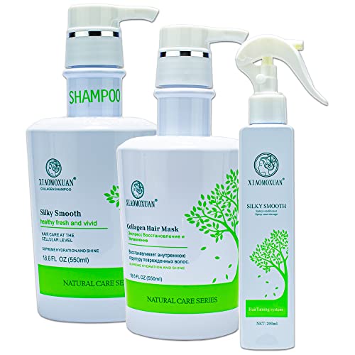 Xiaomoxuan Tea Tree Shampoo and Conditioner Set Sulfate Free with Collagen Hair Mask for Frizzy Hair Care Bundle