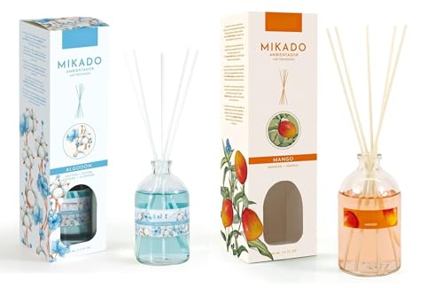 PCMOVILES Mikado Ambientador ALGODON Y MANGO 100 ml – Pack de 2 Unidades – Aroma Fresco y Natural – Difusor de Varillas para Casa, Oficina y Armario