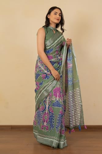 Image of MIRCHI FASHION Saree for Woman Cotton Blend Printed | Traditional Ethnic Sari for Ceremonial Use and Farewell with Blouse Piece