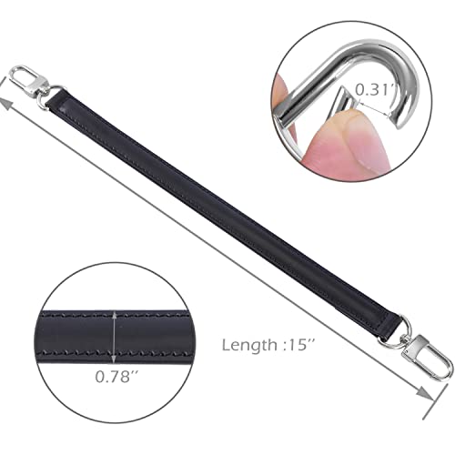 Image of Genuine Leather Plain Strap Replacement Top Handle Leather Strap for Handbag (Black-Silver Lock, 14.5 in)
