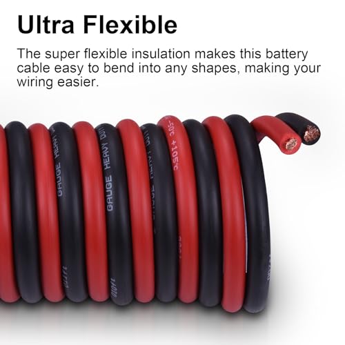 Image of 1 /0 Battery Cable 5FT Red+Black, 1 /0 Welding Cable for Automotive, Marine and Solar
