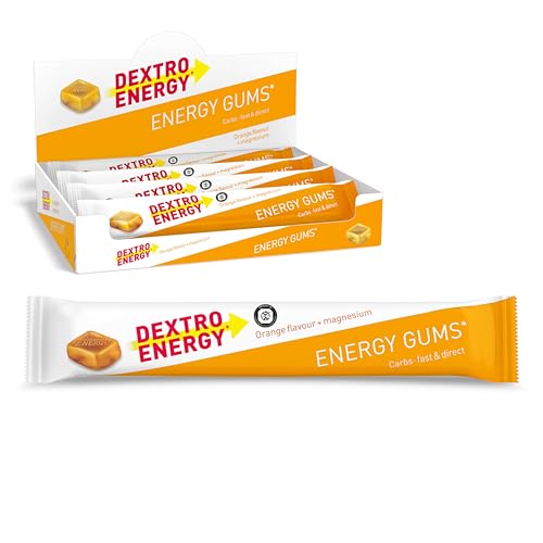 Dextro Energy Gums Orange + Magnesium - 8x45g (8er Pack) High Carb Sport Gummies zur schnellen Kohlenhydrate Versorgung