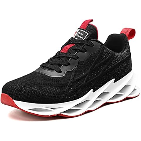 Men's Running Shoes Women Trainers Breathable Sports Sneakers Lightweight Fashion Trainers Multifunction Fitness Athletic Walking Gym Casual Jogging Outdoor Workouts (Black Red,10.5) Cover