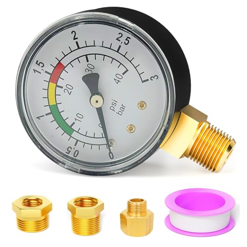 JEONDFG Manómetro de agua, manómetro de presión de piscina de 1/4 pulgada, doble escala de precisión, carcasa robusta de latón y acero inoxidable, instalación sencilla, duradero, versátil, para