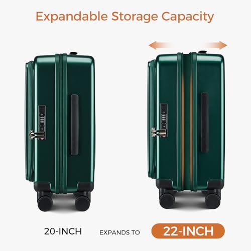 Image of CCASELLY Carry On Luggage Top Opening with Cup Holder & Phone Holder, Expandable PC Hard Shell Suitcase with USB Charging Port, Side Hook, 360 Spinner Wheels, TSA Lock & YKK Zippers