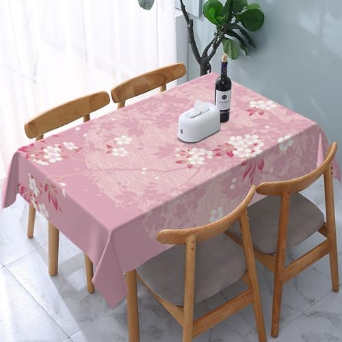 テーブルクロス 月夜舞桜 ピンク 模様 長方形 テーブルカバー 食卓カバー ポリエステル製 おしゃれ 撥水 防油 汚れ防止 4人がけ インテリア キッチン ダイニング用 家庭用 装飾用 137x183cm