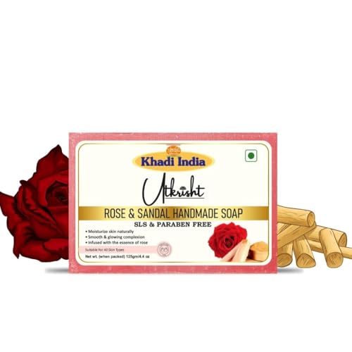 Image of Khadi Rose & Sandal Handmade Bathing Soap Bar 125g (Pack of 5) | Natural & Herbal | Glowing, Hydrating & Brightening Skin | For Acne & Blemishes | All Skin Types | For Men & Women