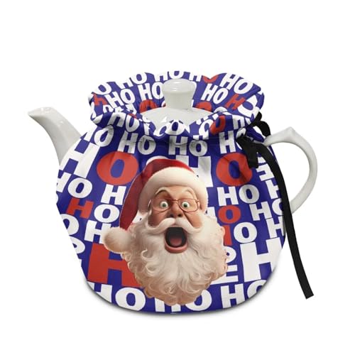 Gomyblomy Santa Claus Insulated Breakfast Kettle Cover, Christmas Theme Cotton Teapot Protector with Elastic Band, Durable Washable Kettle Dust Cover, Home Decoration