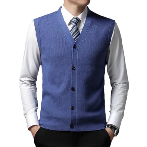Men Fashion Spring Sleeveless Knitted Cardigan Solid V-Neck Patchwork Button Casual Warm Vest Sweater Top