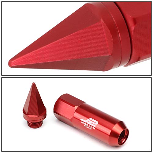 Image of J2 Engineering LN-T7-017-125-RD Red 20Pcs M12 x 1.25 7075-T6 Aluminum 90mm Spiked End Lug Nut w /Socket Adapter