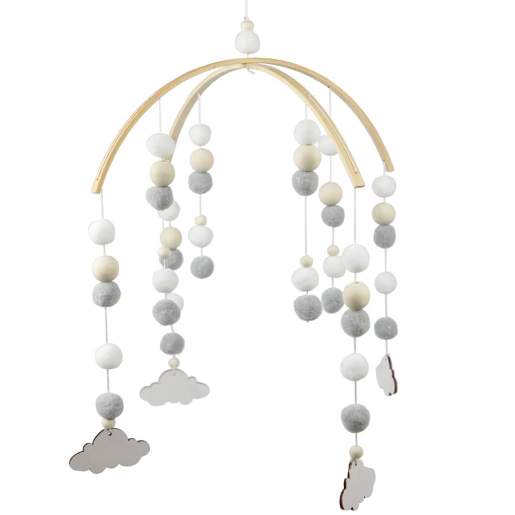 WAYUTO Neutral Handmade Felt Ball Ceiling Mobile - White Cloud