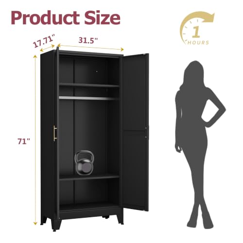 Image of GAIOUS Metal Wardrobe Cabinet with Hanging Rod, Clothing Storage Cabinets
