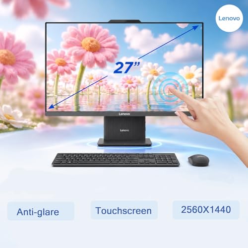 Image of Lenovo IdeaCentre All in One Desktop, 27 inch QHD 2.5K+ 100Hz Touchscreen All-in-One Desktop, Intel 8-Core i5-13420H, 16GB DDR5, 512GB SSD, Webcam, Wireless Keyboard & Mouse, Win 11 Pro