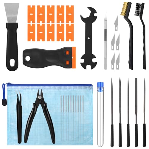 38PCS 3D Printer Tools, 3D Printer Tool Kit with Nozzle Cleaner, Scraper, Files, Wire Cutter, Craft Knife, Wrench & Tweezers for 3D Printing Cleaning, Finishing and Removing