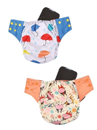 Image of POLKA TOTS Reusable Cloth Diapers for Babies | Adjustable Leak-Proof Cotton Nappies | High Absorbent & Washable Diaper with Leak-Proof Cover & 5-Layer Bamboo Charcoal Insert for Newborns (0-24 Months)
