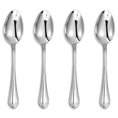KEAWELL Pearl Edge 4-Piece Premium Spoon Set, 18/10 Stainless Steel, Fine Silverware Spoons with Refined Bead Design, Brightly Polished, Dishwasher Safe (Silver, 6.4