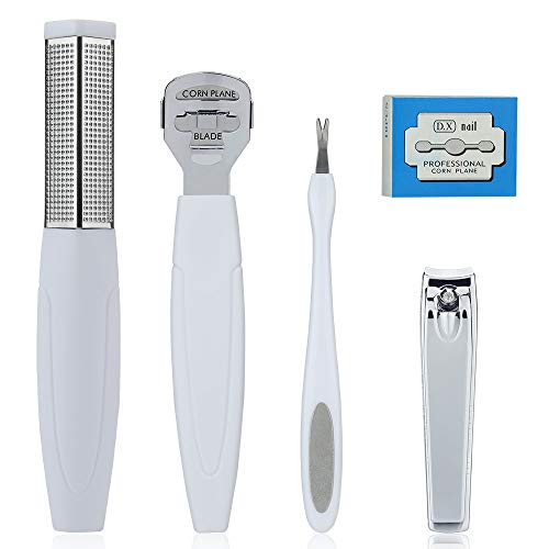 Professional Pedicure Tools Set 5 in 1, Foot Care Kit Stainless Steel Foot Rasp Foot Dead Skin Remover Pedicure Kit for Men Women Christmas Gift (White)