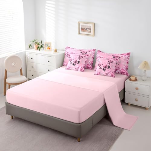 Image of Feelyou Cute Butterfly Comforter Set with Sheets 7 Piece Full Size 3D Butterflies Bedding Set for Kids Boys Girls Galaxy Dreamy Bed in a Bag Glitter Rose Floral Room Decor Soft Microfiber